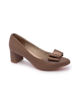 ROCIA - By Regal Women Solids Grey Block Heel Pump With Bow Embellishment