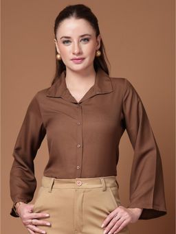 Style Quotient - Women Solid Brown Polyester Shirt