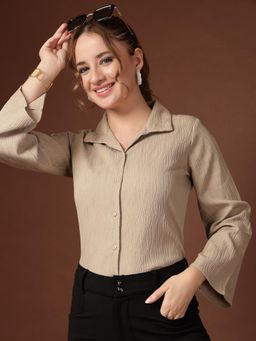 Style Quotient - Women Solid Texture Beige Polyester Shirt