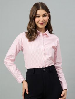 Style Quotient - Women Striped Pink And White Polycotton Shirt