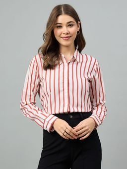 Style Quotient - Women Striped Red Polyester Shirt