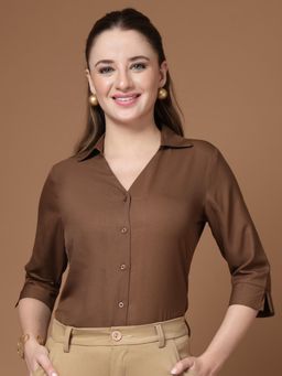 Style Quotient - Women Solid Brown Polyester Shirt