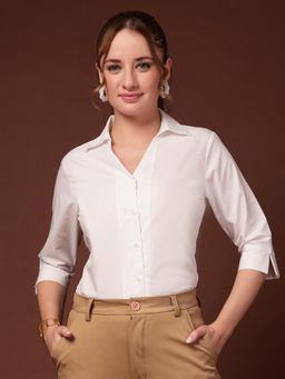 Style Quotient - Women Solid Poly Cotton White Shirt