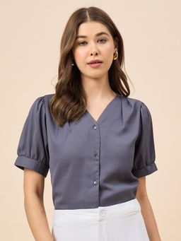 Style Quotient - Women Solid Polymoss Grey Shirt