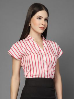 Style Quotient - Women Beige And Pink Striped Polyester Shirt