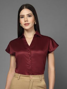 Style Quotient - Women Solid Maroon Satin Shirt