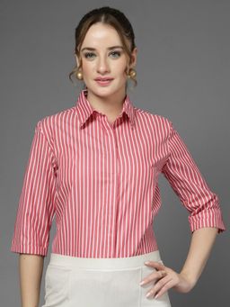 Style Quotient - Women Stripe Red/White Polycotton Formal Shirt