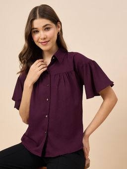 Style Quotient - Women Polyester Solid Wine Shirt