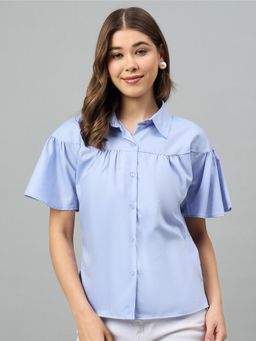 Style Quotient - Women Polyester Solid Chambery Blue Shirt