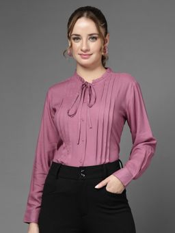Style Quotient - Women Solid Mauve Polycotton Formal Shirt