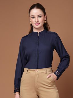 Style Quotient - Women Solid Navy Polyester Formal Shirt