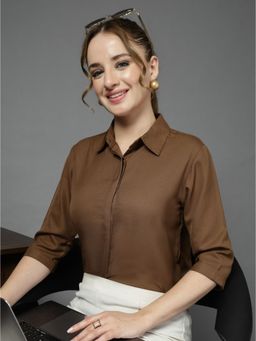 Style Quotient - Women Solid Brown Polyester Shirt