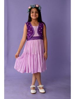 KALP - Lavender Bandhani Jacket And Dress For Girls (Set of 2)