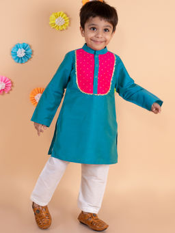 Tiny Pants - Teal Blue Kurta With White Pyjama (Set of 2)