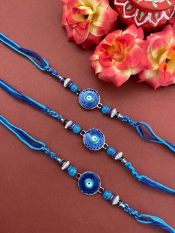 Digital Dress Room - Beautiful Designer Rakhi Dark Blue Eye Evil Beads Thread Rakhee (Pack of 3)