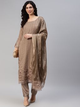 Readiprint - Semi-Stitched Georgette Brown Kurti with Bottom and Dupatta (Set of 3) (Free Size)