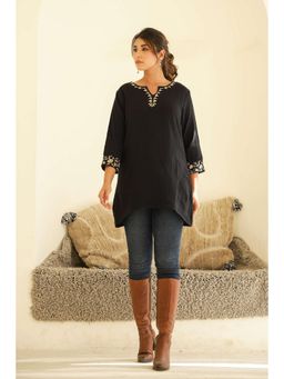 Gahan - Women Printed Cotton Tunic - Black