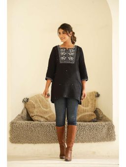 Gahan - Women Printed Cotton Tunic - Black