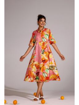 Gahan - Women Printed Cotton Midi Dress - Pink