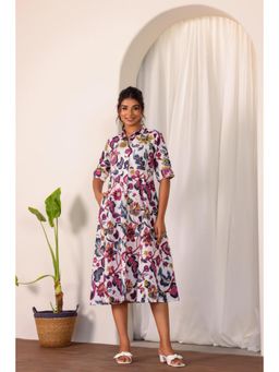 Gahan - Women Floral Cotton Midi Dress - White