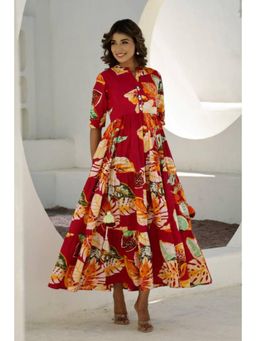 Gahan - Women Printed Cotton Long Maxi Dress - Red