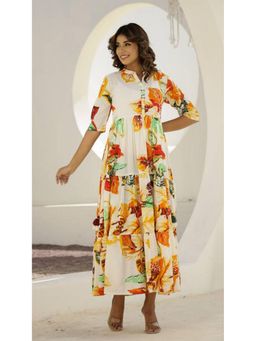 Gahan - Women Printed Cotton Long Maxi Dress - Yellow