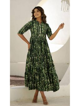 Gahan - Women Printed Cotton Long Maxi Dress - Green