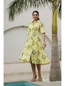 Gahan - Women Printed Cotton Midi Dress - Yellow