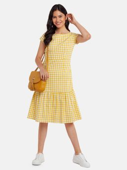 Zink London - Women Yellow Checks Midi Dress