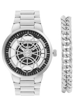 French Connection - Silver Men Analog Watch with Bracelet Gift Set (FCW01SM) (M)