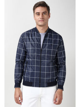 Peter England - Men Navy Blue Check Casual Jacket