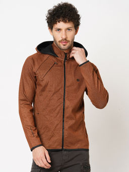 ROOKIES - Brown Polyester Spandex Full Sleeve Slim Fit Athleisure Hoodie Jacket