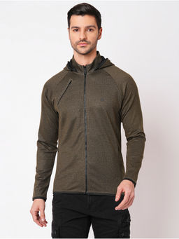 ROOKIES - Charcoal Polyester Spandex Full Sleeve Slim Fit Athleisure Hoodie Jacket