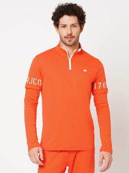 ROOKIES - Orange Elite Luxe Cotton Slim Fit Athleisure High Neck Full Sleeves Jacket