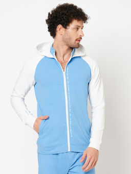 ROOKIES - Blue Full Sleeve Slim Fit Athleisure Hoodie Jacket