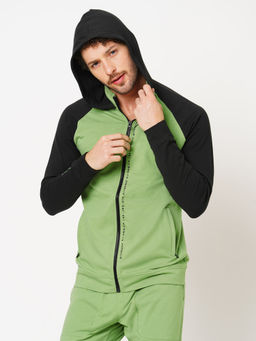 ROOKIES - Green Full Sleeve Slim Fit Athleisure Hoodie Jacket