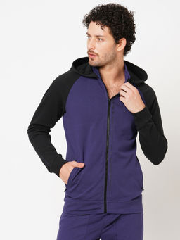 ROOKIES - Navy Blue Full Sleeve Slim Fit Athleisure Hoodie Jacket