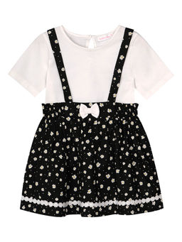 Budding Bees - Girls Black and White T-Shirt with Dungaree (Set of 2)