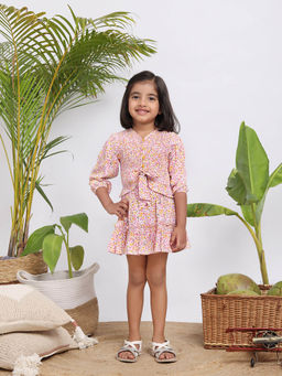 Budding Bees - Girls Pink Printed Smocked Top with Skirt (Set of 2)