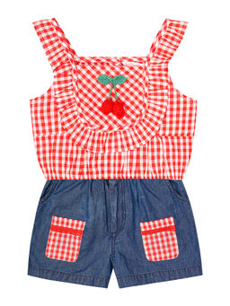 Budding Bees - Girls Red and Blue Checked Top with Crochet Applique Shorts (Set of 2)