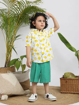 Budding Bees - Boys Lamon Printed Cotton Shirt with Shorts (Set of 2)