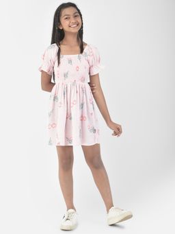 CRIMSOUNE CLUB - Girls Soft Pink A-Line Floral Dress