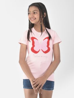 CRIMSOUNE CLUB - Girls Blush Pink Butterfly T-Shirt