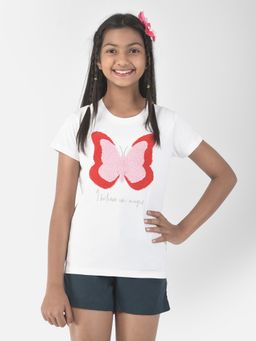 CRIMSOUNE CLUB - Girls White Butterfly T-Shirt