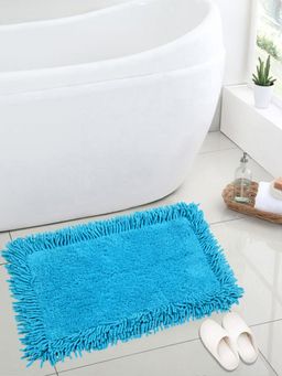 Saral Home - Cotton Turquoise Shaggy Mat (40 x 60 cm)