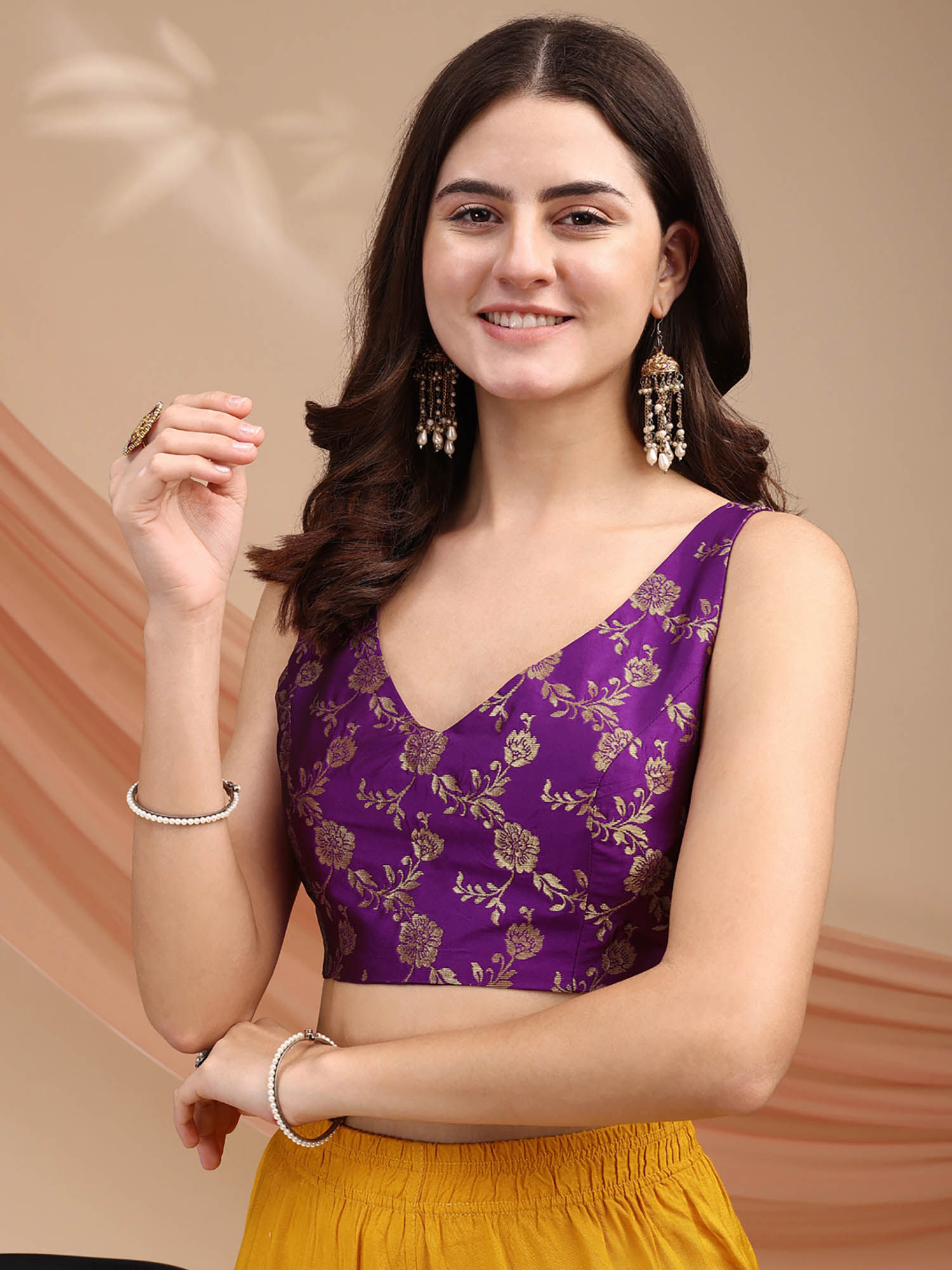 tikhi imli Women Purple Woven Stitched Blouse-picture-29