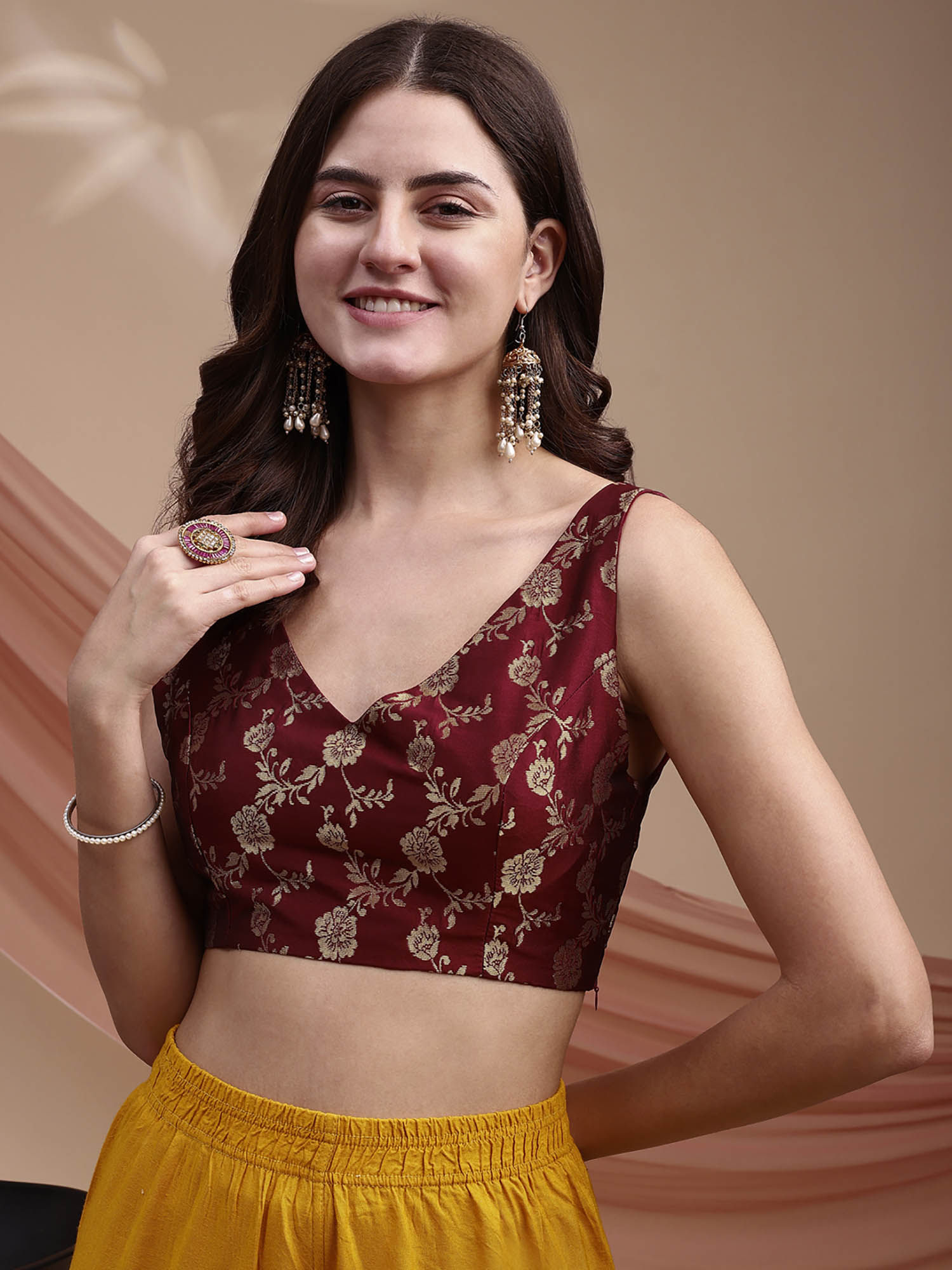 tikhi imli Women Maroon Woven Stitched Blouse-picture-17