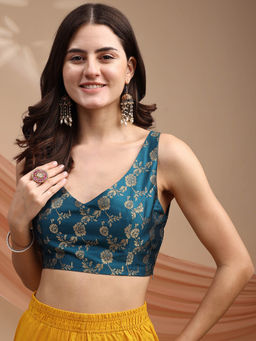 Tikhi Imli - Women Teal Woven Stitched Blouse