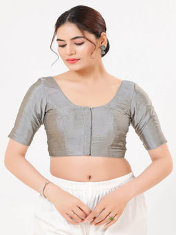 VAMAS - THE DESIGNER BLOUSES - Women Grey Woven Stitched Blouse
