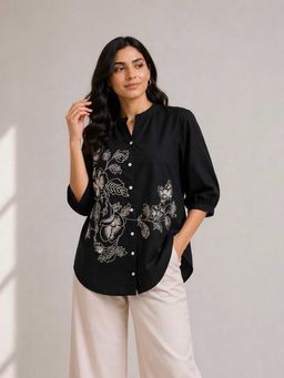 Autumnlane - Black Embroidery cotton shirt